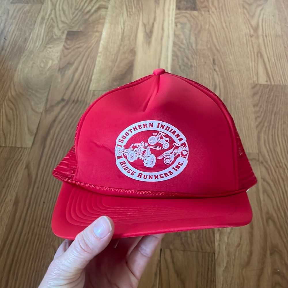 Deadstock SnapBack trucker hat with graphic in red